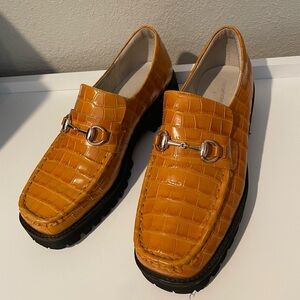 INTENTIONALLY BLANK Orange Croc-Embossed Loafers